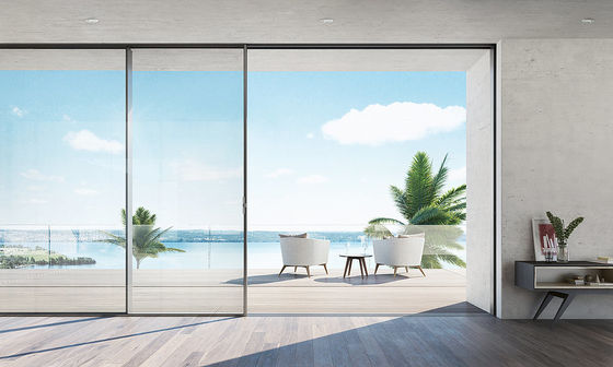 ইকো-বন্ধুত্বপূর্ণ অ্যালুমিনিয়াম স্লাইডিং ডোর ব্যালকনি পাতলা 4 অ্যালুমিনিয়াম কেসমেন্ট স্লাইডিং ডোর ব্যবহার করে