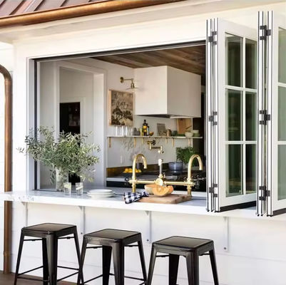 কাস্টম ব্যালকনি অ্যালুমিনিয়াম ভাঁজ উইন্ডো টেম্পারেড ইনসুলেটেড ভাঁজ গ্লাস উইন্ডো