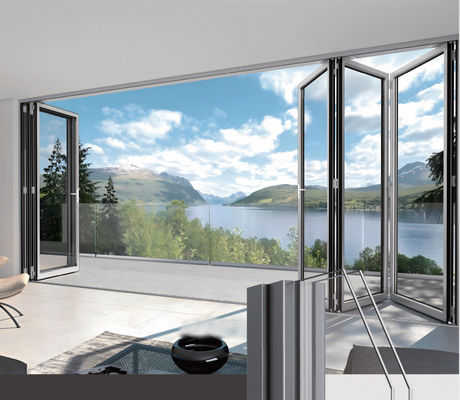 তাপ বিরতি নিরাপত্তা গ্লাস অ্যালুমিনিয়াম ভাঁজ দরজা বাণিজ্যিক ব্যালকনি ভাঁজ দরজা