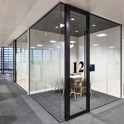 শব্দরোধী অফিস গ্লাস পার্টিশন দেয়াল পাউডার লেপা অ্যালুমিনিয়াম প্রোফাইল দরজা সঙ্গে
