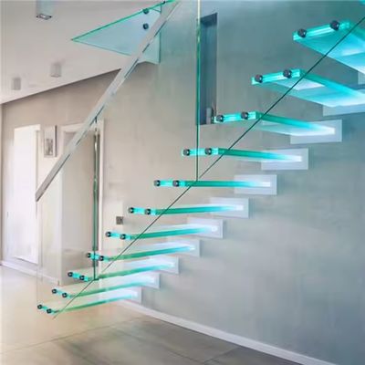 12 মিমি পুরু ফ্লোটিং গ্লাস সিঁড়ি 900-2000 মিমি x 250-350 মিমি x 150-200 মিমি পরিষ্কার ধূসর বা কাস্টমাইজড রঙের