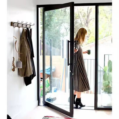 4-12 মিমি ডাবল গ্লাস অ্যালুমিনিয়াম পিভট দরজা স্বচ্ছ গ্লাস এবং স্টেইনলেস স্টীল স্ক্রিন নেট উপাদান সঙ্গে