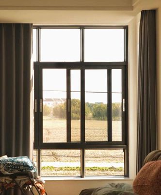 টেম্পারড গ্লাস সহ তাপীয় বিরতিযুক্ত বায়ু প্রতিরোধী সানস্ক্রিন অ্যালুমিনিয়াম স্লাইডিং উইন্ডো