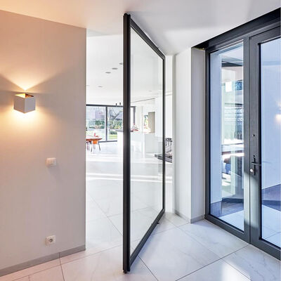 6+6 মিমি 8+8 মিমি ক্লিয়ার টেম্পার্ড লেমিনেটেড গ্লাস আয়রন স্টিল সিকিউরিটি পিভট ডোর